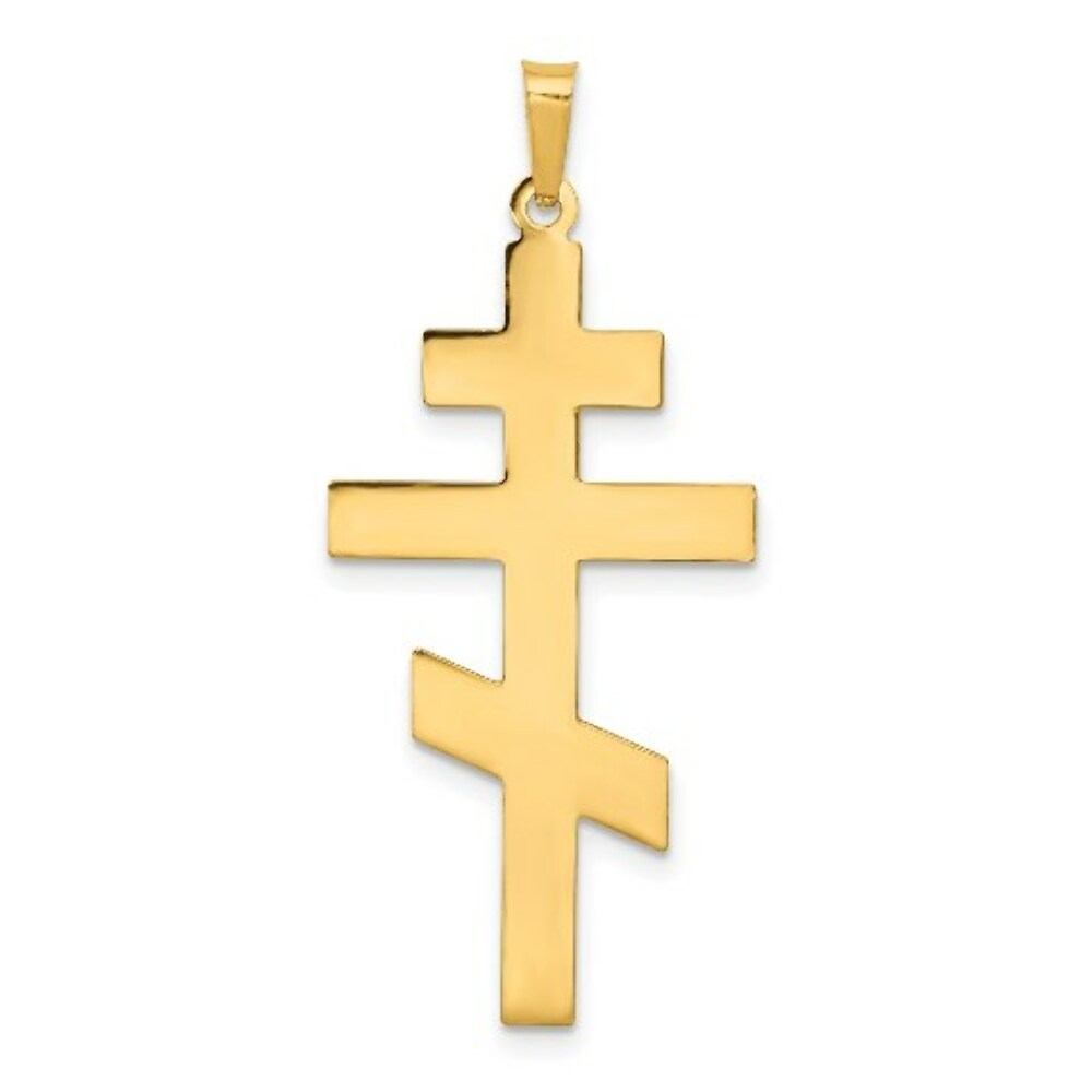 14K Yellow Gold Eastern Orthodox Cross Pendant 40mm length