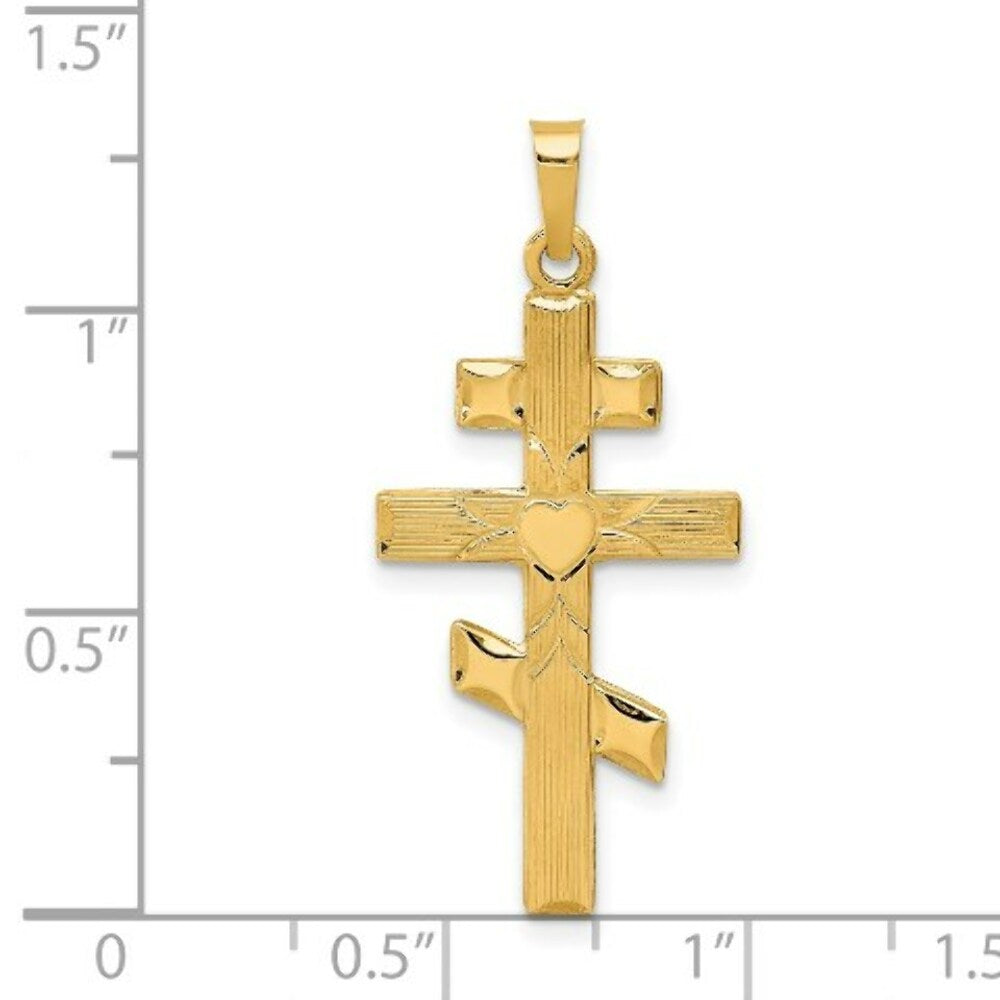 14K Yellow Gold Eastern Orthodox Cross Pendant 34mm length