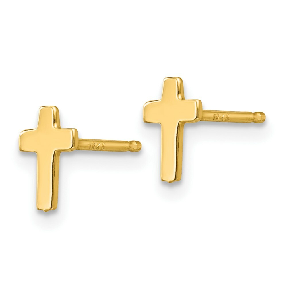14K Yellow Gold Polished Cross Post Earrings 6mm length