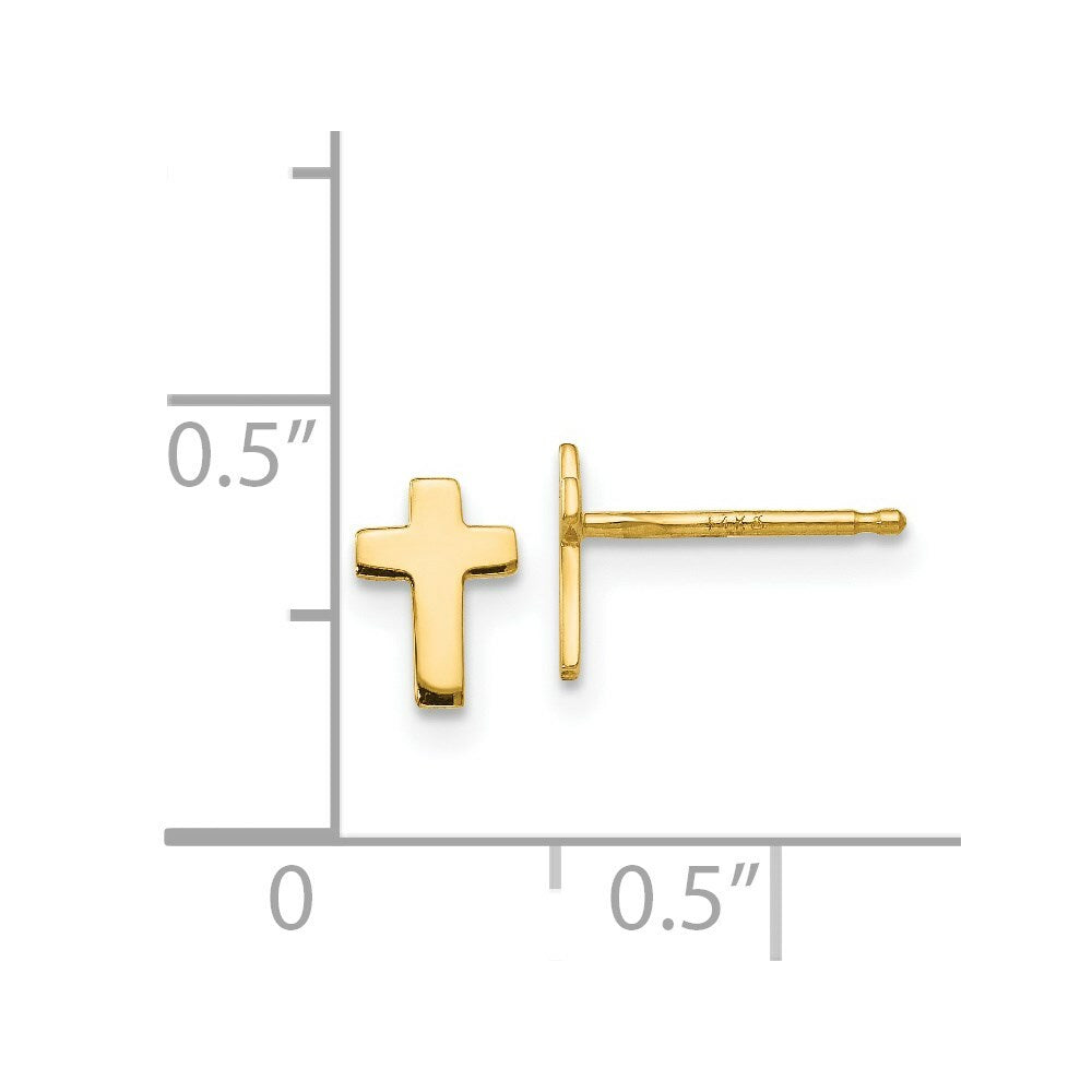 14K Yellow Gold Polished Cross Post Earrings 6mm length