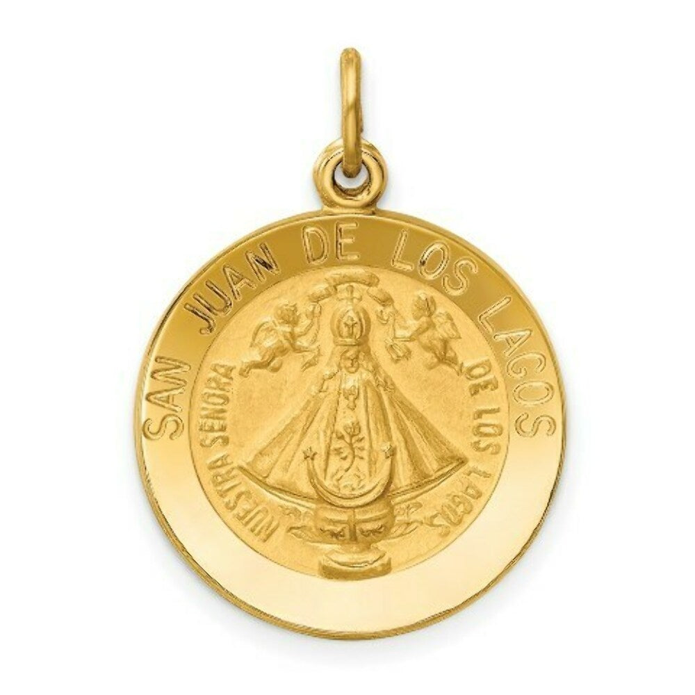 14K Yellow Gold Our Lady of San Juan Medal Pendant 18mm width