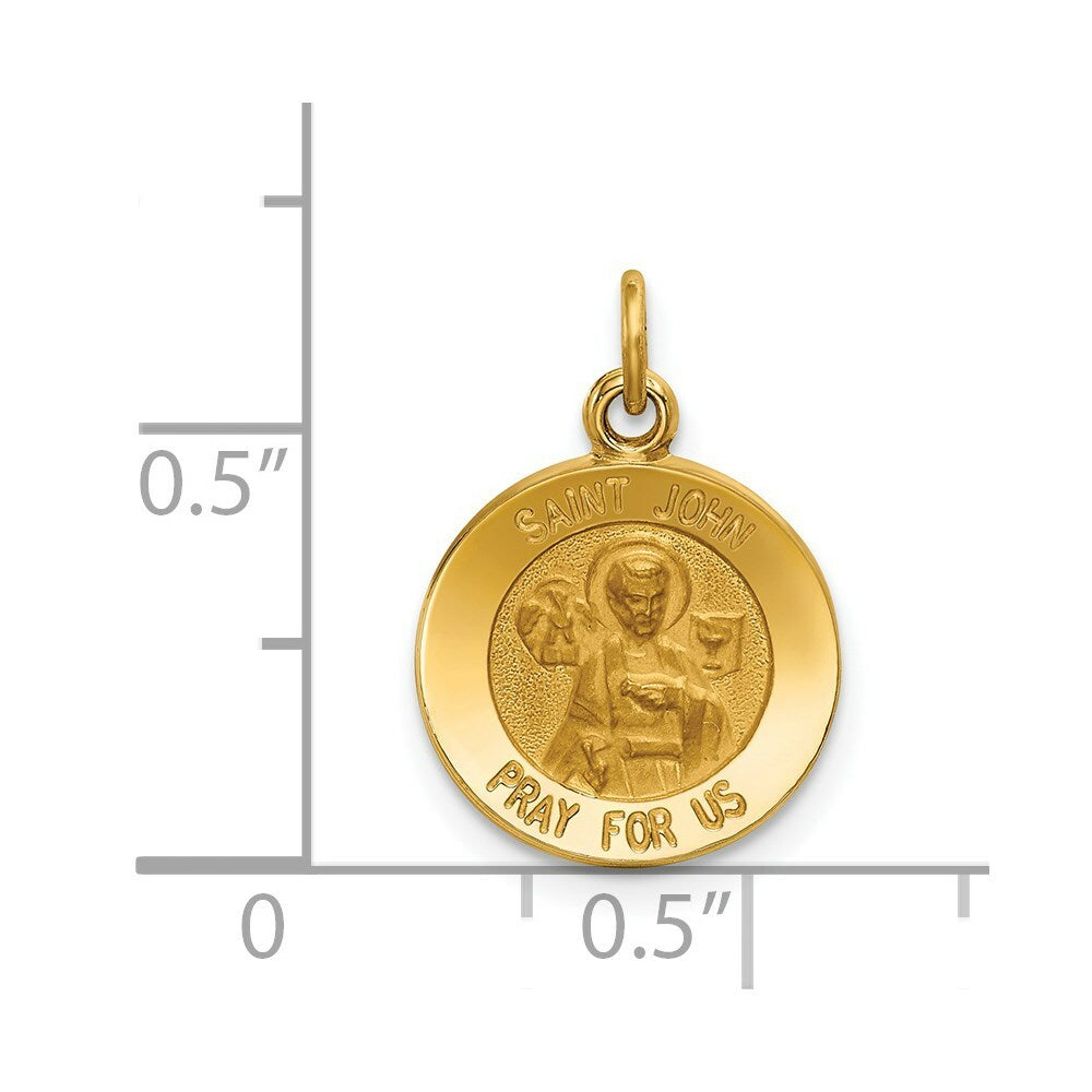 14K Yellow Gold Saint John Medal Charm 13mm width