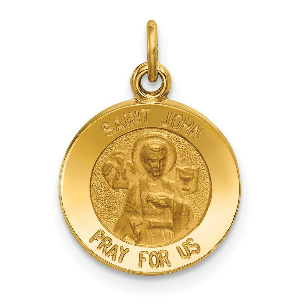 14K Yellow Gold Saint John Medal Charm 13mm width