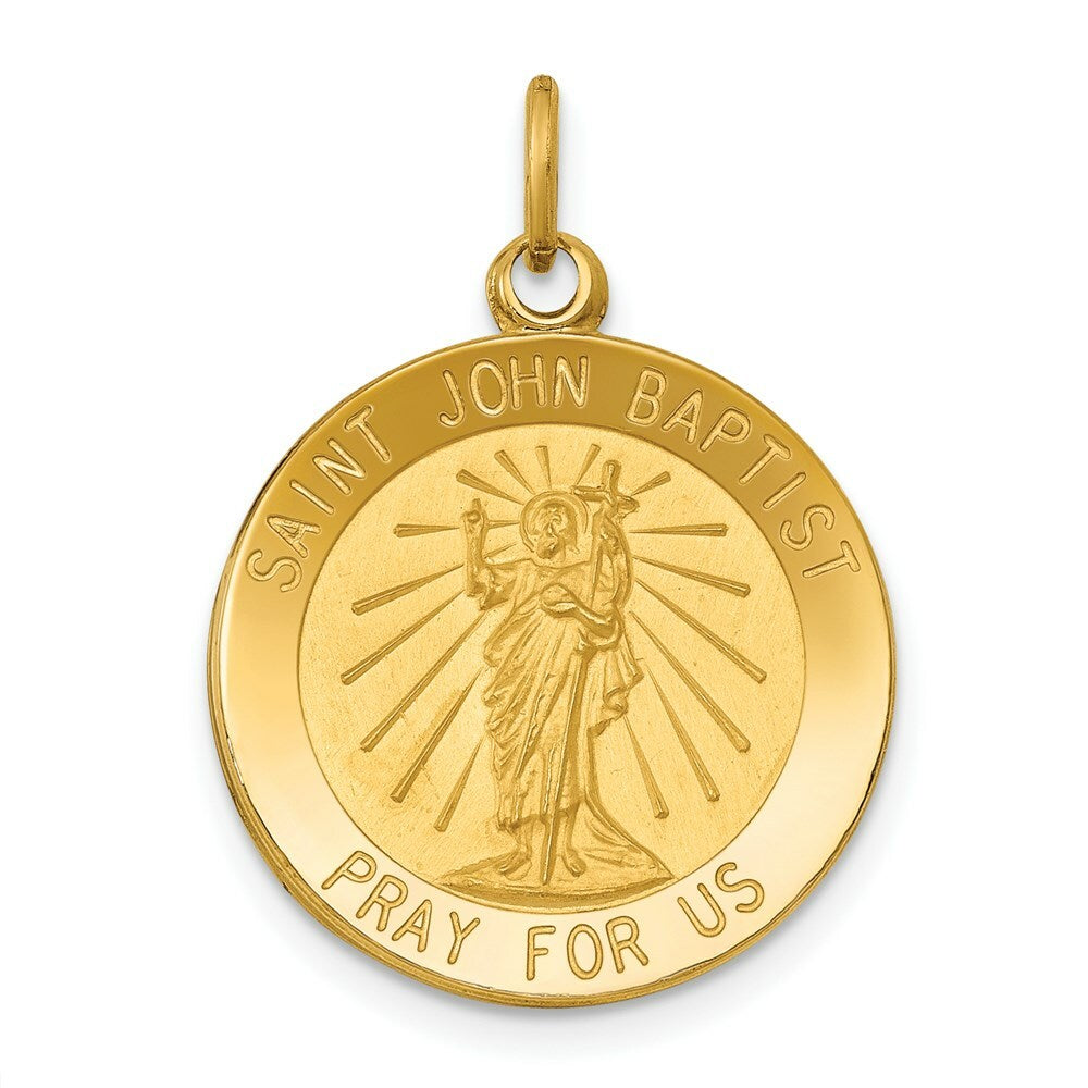 14K Yellow Gold Saint John Baptist Medal Pendant 19mm width