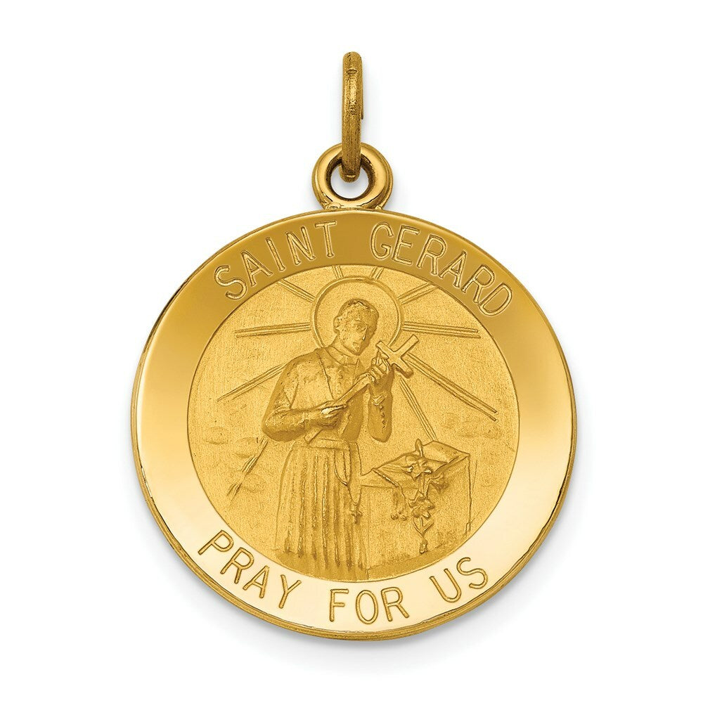 14K Yellow Gold Saint Gerard Medal Pendant 19mm width