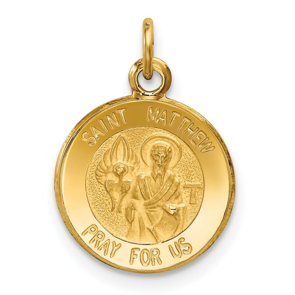 14K Yellow Gold Saint Matthew Medal Charm 12mm width
