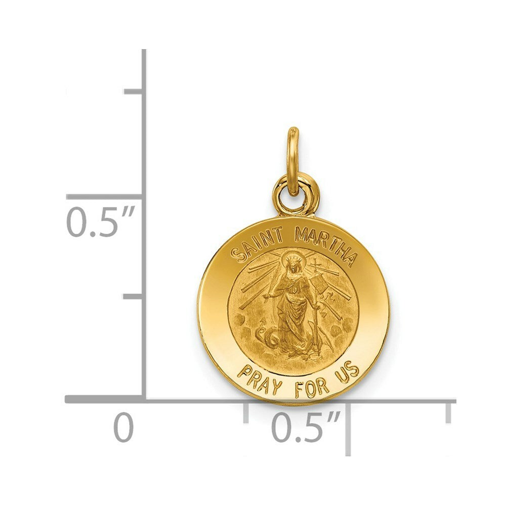 14K Yellow Gold Saint Martha Medal Pendant 12mm width