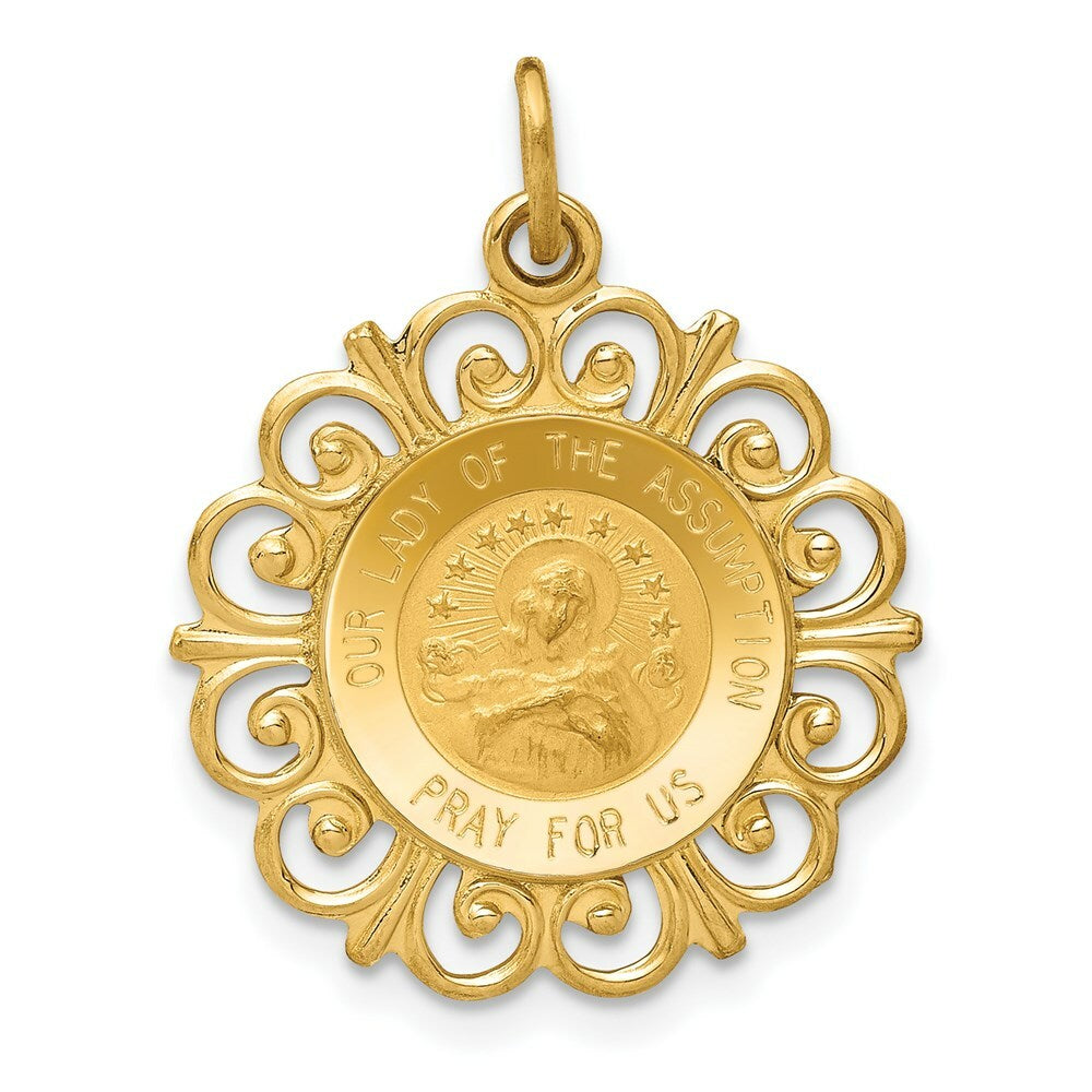 14K Yellow Gold Our Lady Of The Assumption Medal Pendant 19mm width