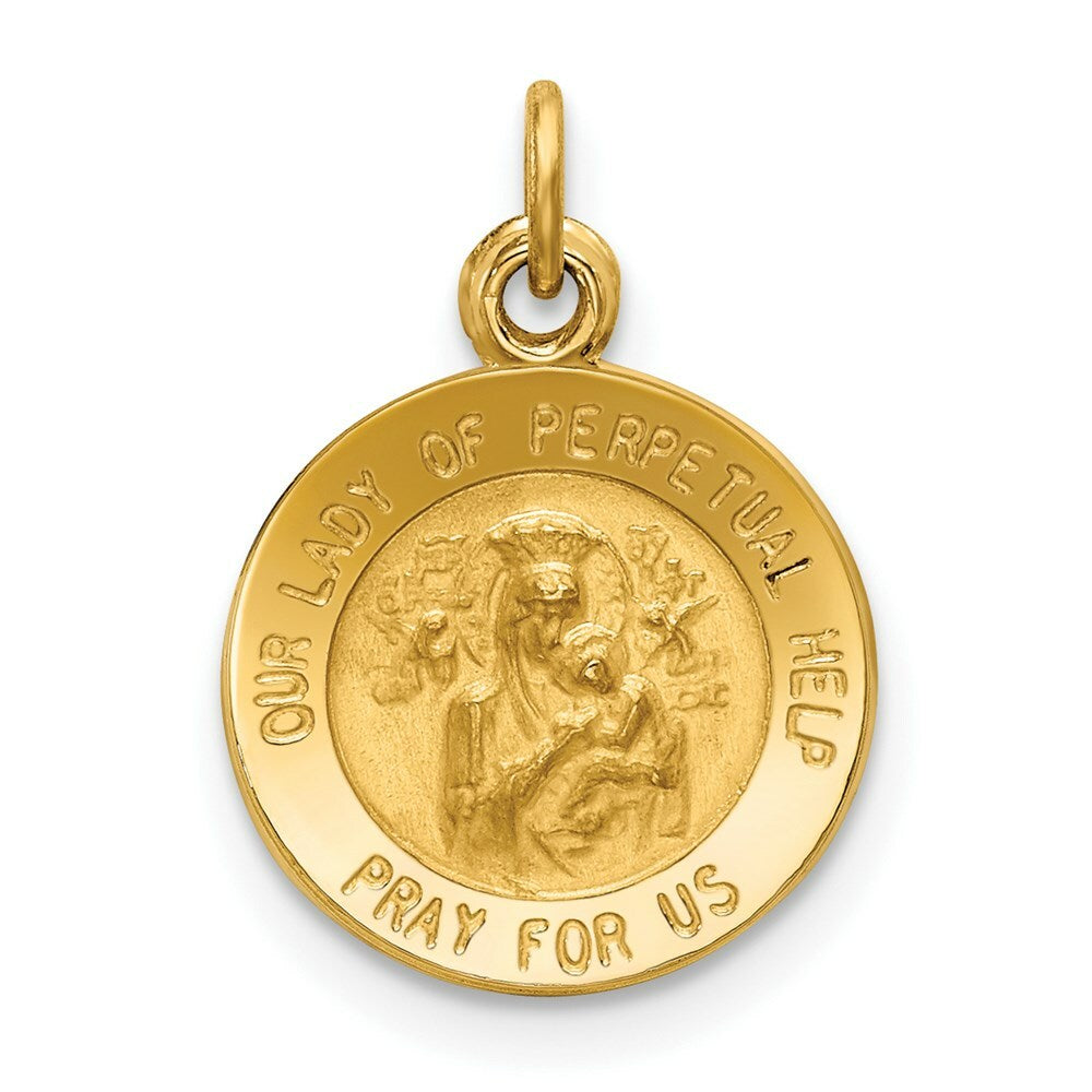 14K Yellow Gold Our Lady of Perpetual Help Medal Charm 12mm width