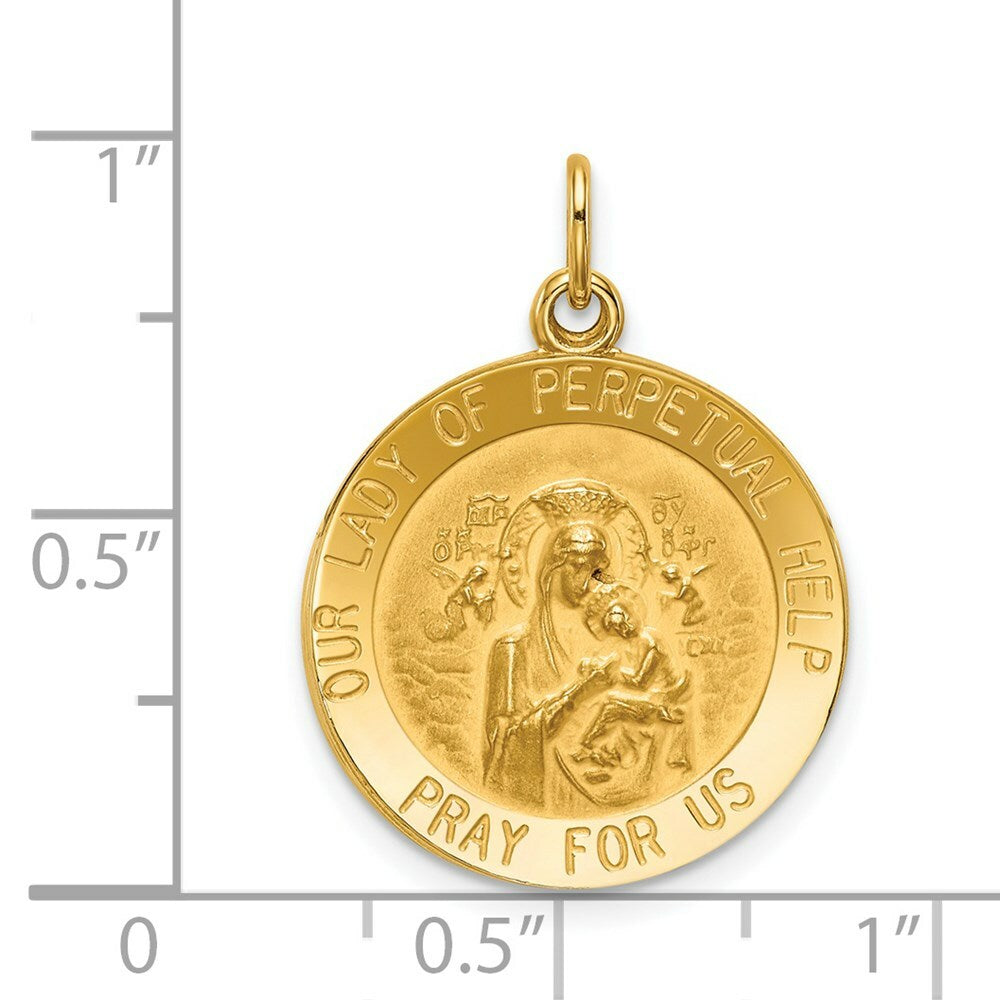 14K Yellow Gold Our Lady of Perpetual Help Medal Pendant 18mm width