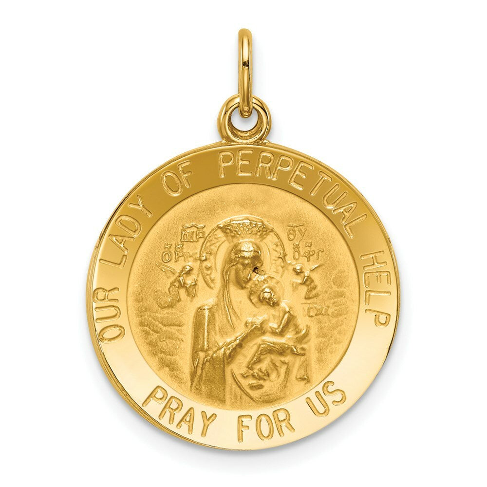 14K Yellow Gold Our Lady of Perpetual Help Medal Pendant 18mm width