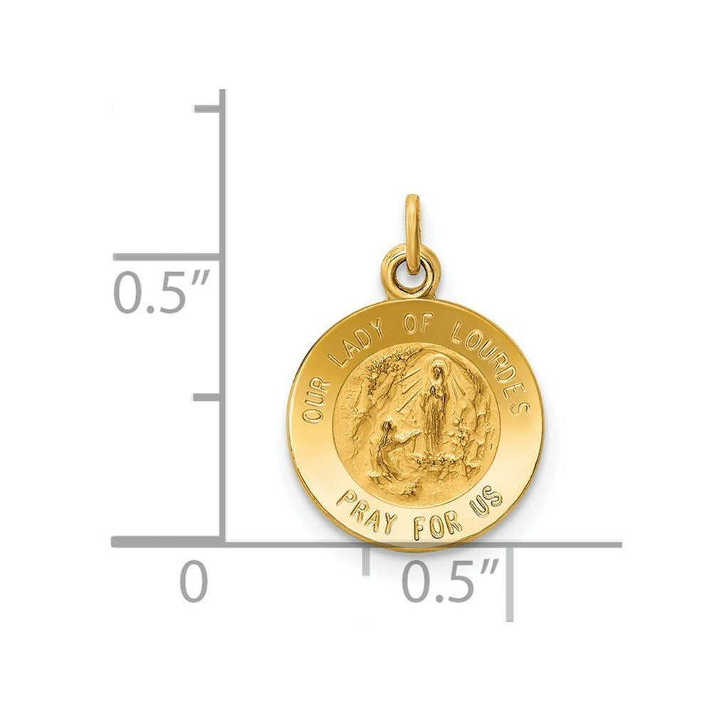 14K Yellow Gold Our Lady of Lourdes Medal Charm 12mm width