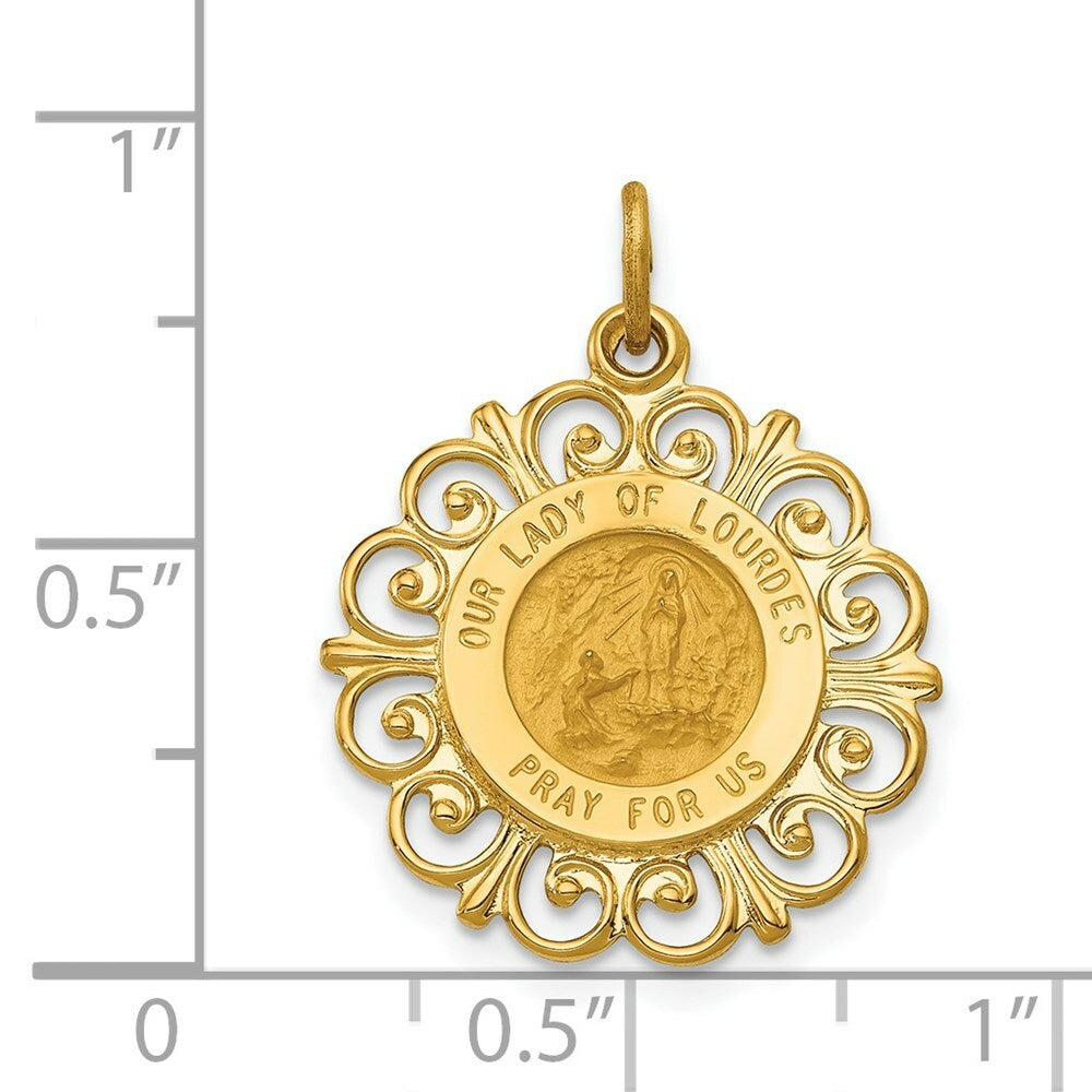 14K Yellow Gold Our Lady of Lourdes Medal Pendant 19mm width