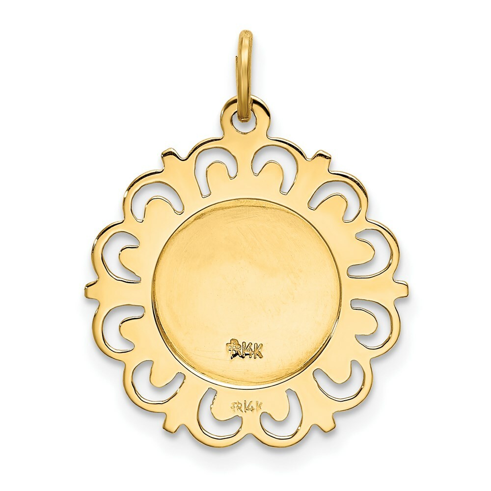 14K Yellow Gold Our Lady of Lourdes Medal Pendant 19mm width