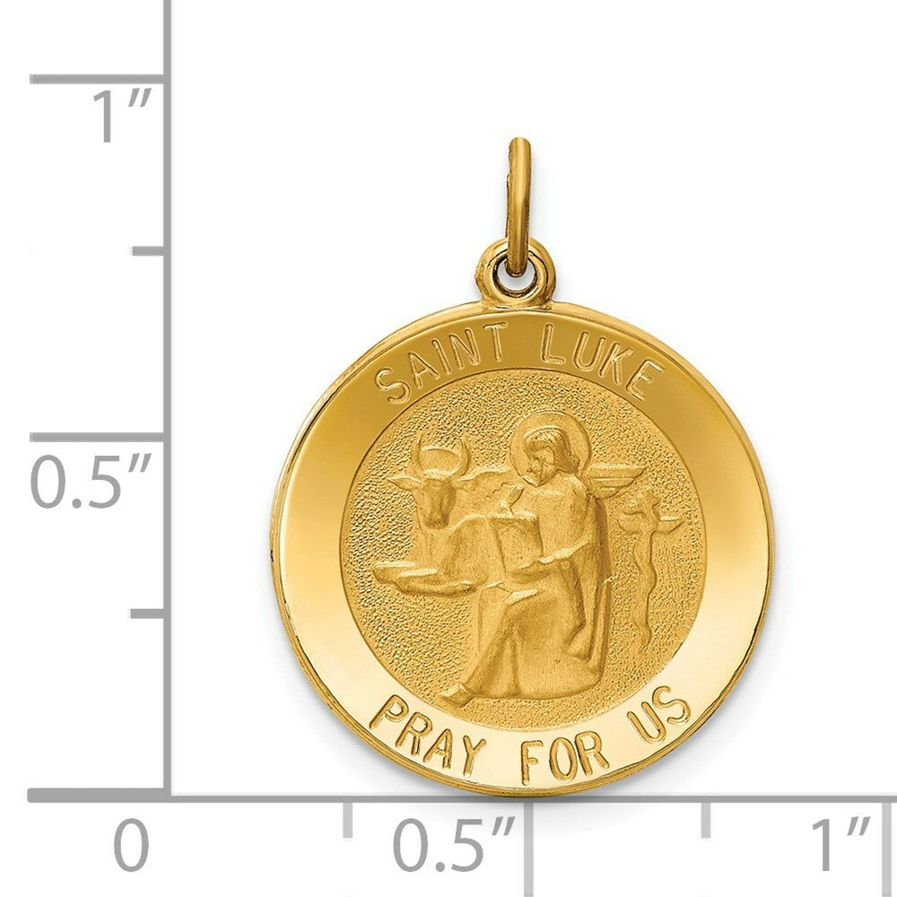 14K Yellow Gold Saint Luke Medal Pendant 19mm width