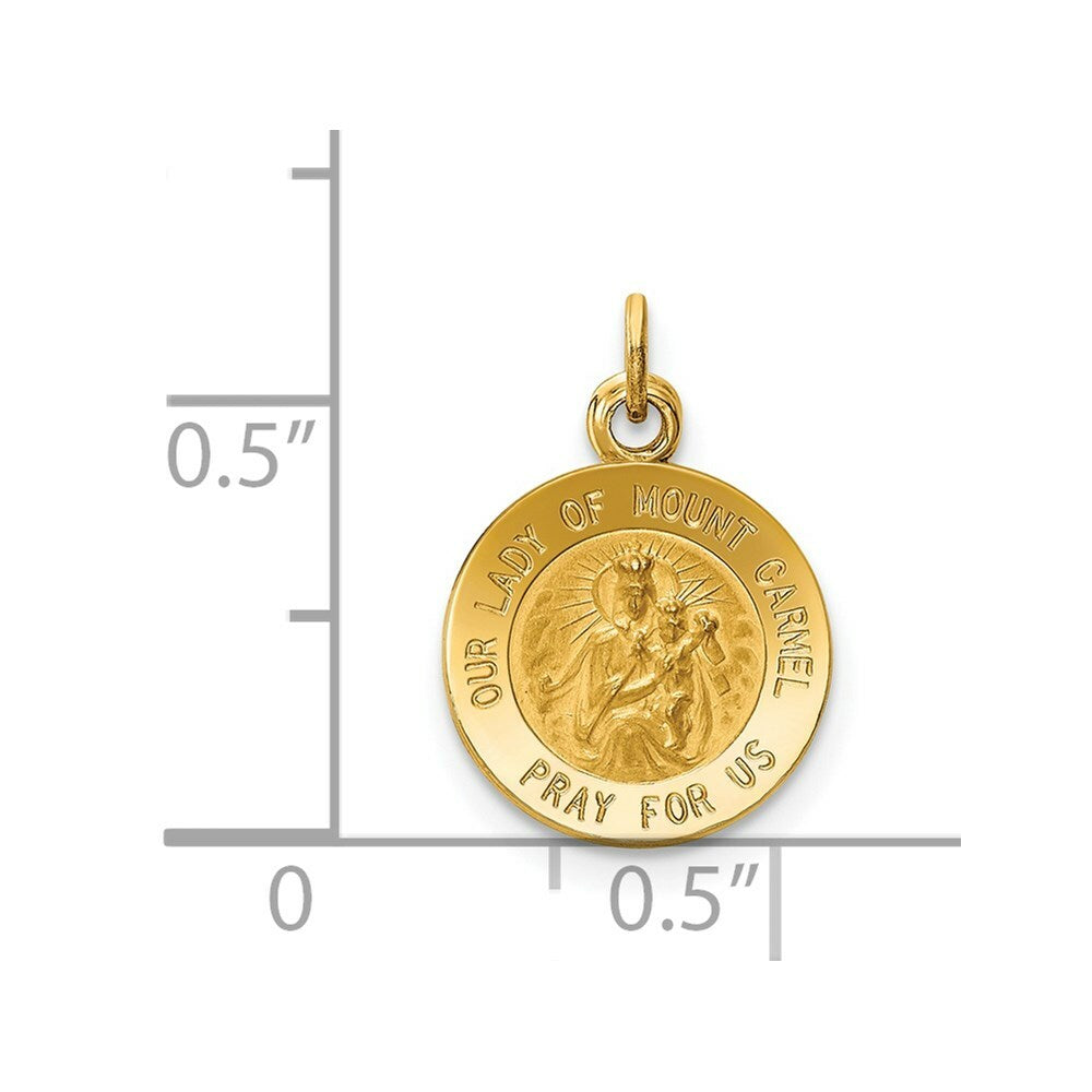 14K Yellow Gold Our Lady of Mt. Carmel Medal Charm 12mm width