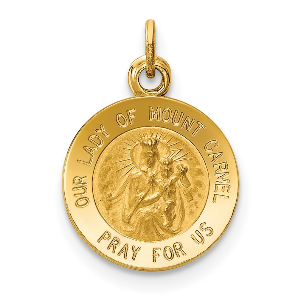 14K Yellow Gold Our Lady of Mt. Carmel Medal Charm 12mm width