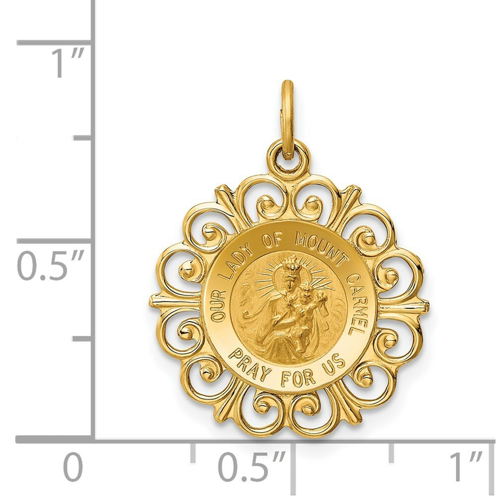 14K Yellow Gold Our Lady of Mt. Carmel Medal Charm 19mm width