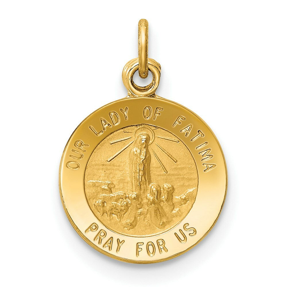 14K Yellow Gold Our Lady of Fatima Medal Charm 12mm width