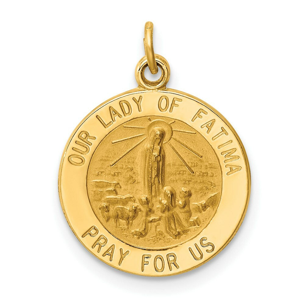 14K Yellow Gold Our Lady of Fatima Medal Charm 15mm width