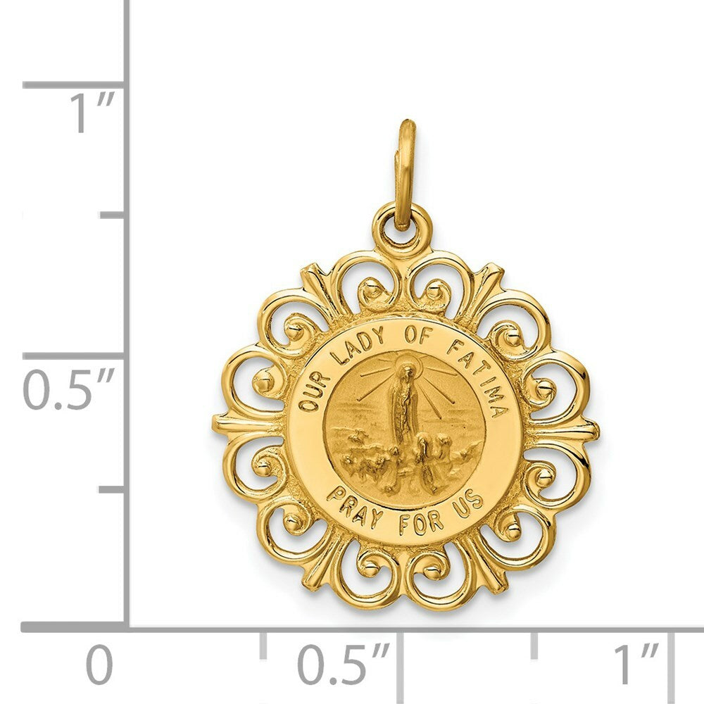14K Yellow Gold Our Lady of Fatima Medal Pendant 19mm width