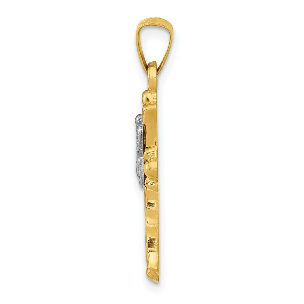 14K Two-tone Gold Claddagh Cross Pendant 28mm length