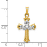 Load image into Gallery viewer, 14K Two-tone Gold Claddagh Cross Pendant 28mm length
