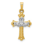 Load image into Gallery viewer, 14K Two-tone Gold Claddagh Cross Pendant 28mm length
