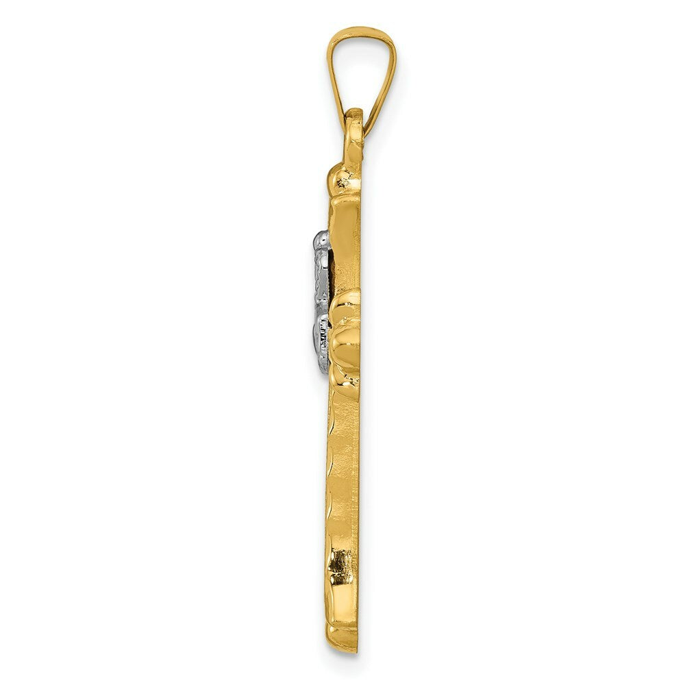 14K Two-tone Gold Claddagh Cross Pendant 34mm length