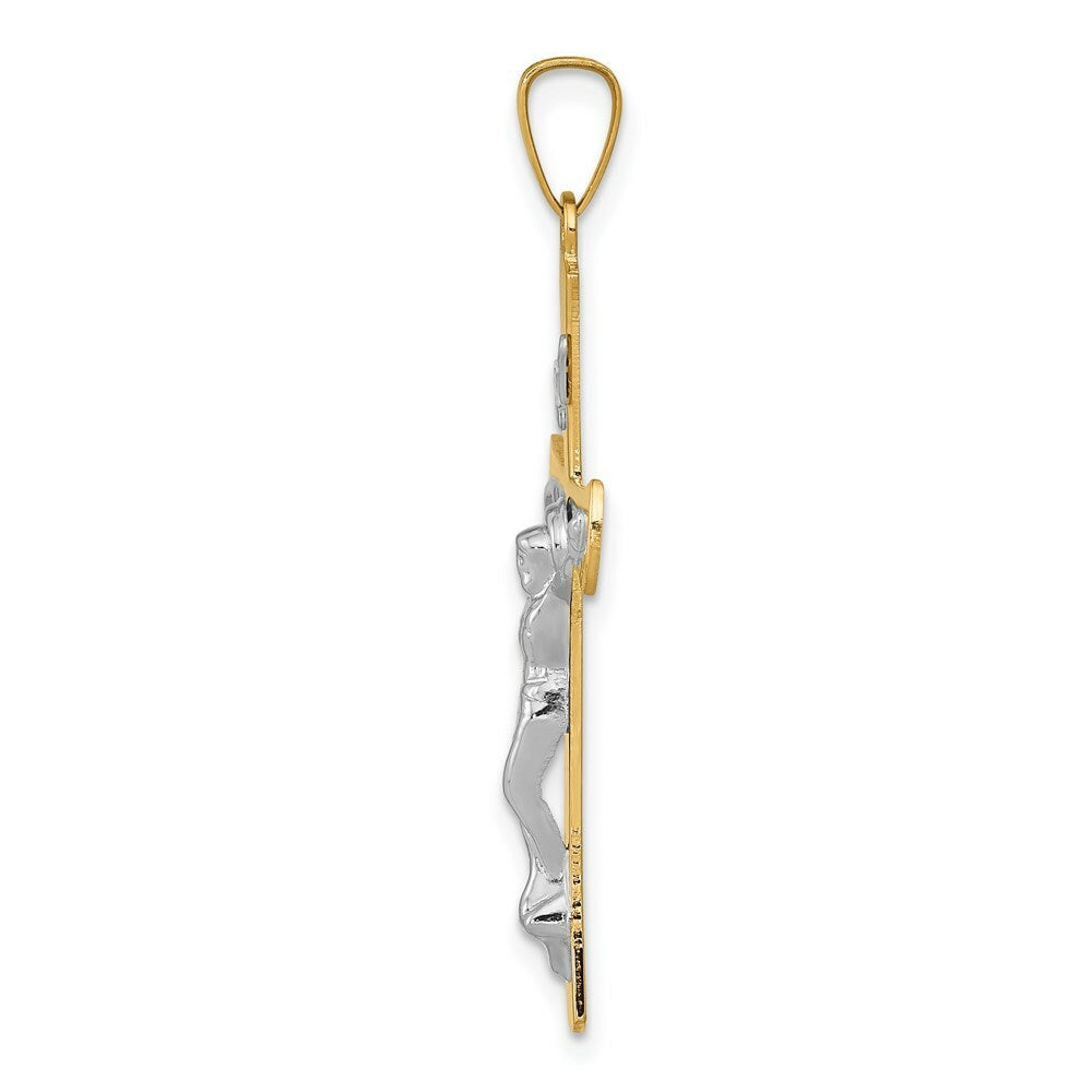 14K Two-tone Gold INRI Crucifix Pendant 36mm length