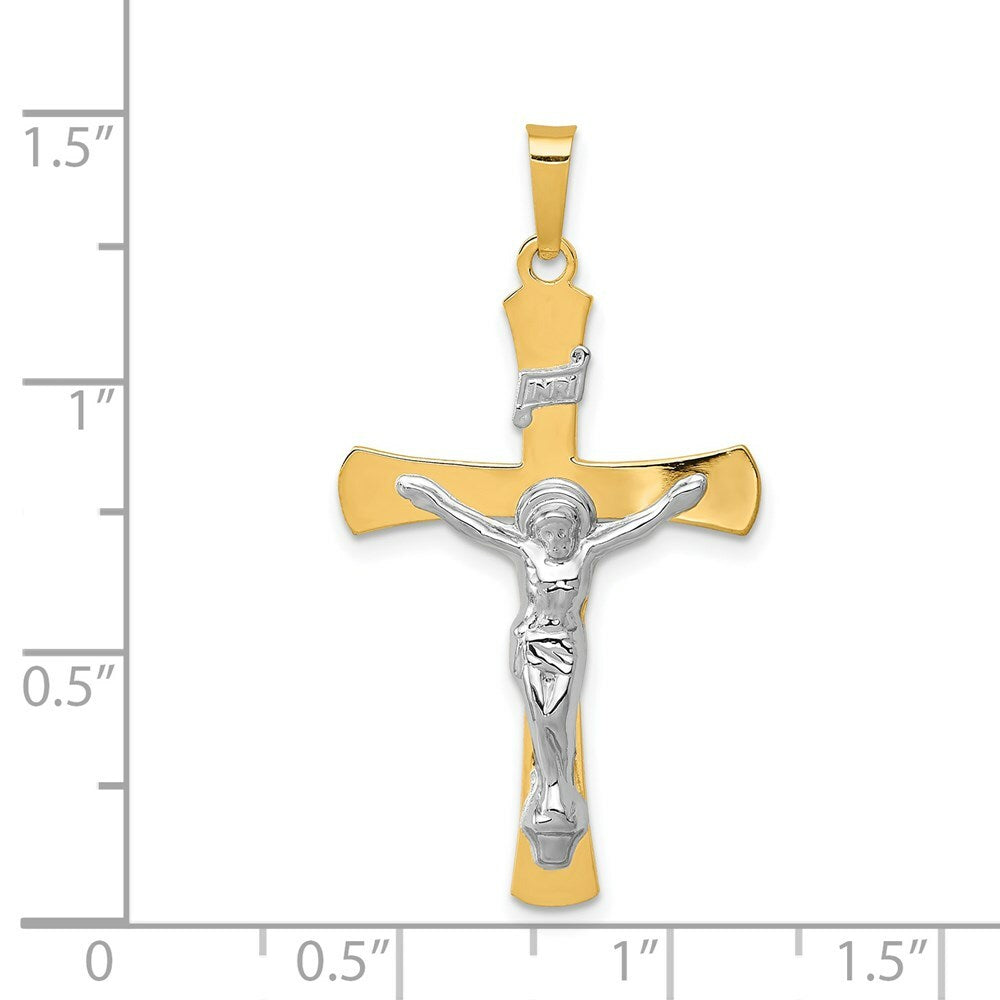 14K Two-tone Gold INRI Crucifix Pendant 36mm length