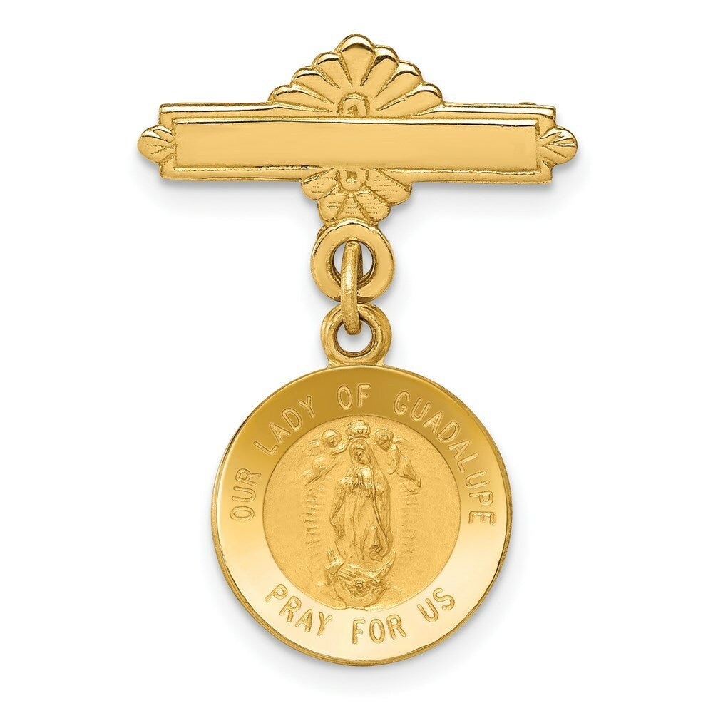 14K Yellow Gold Our Lady of Guadalupe Medal Pin 17mm width