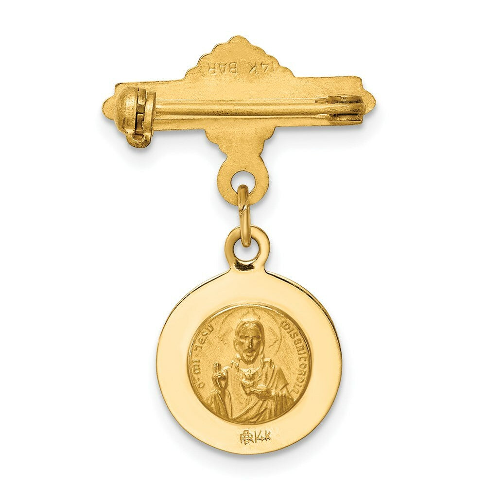 14K Yellow Gold Reversible Queen of the Holy Scapular/Sacred Heart Medal Pin