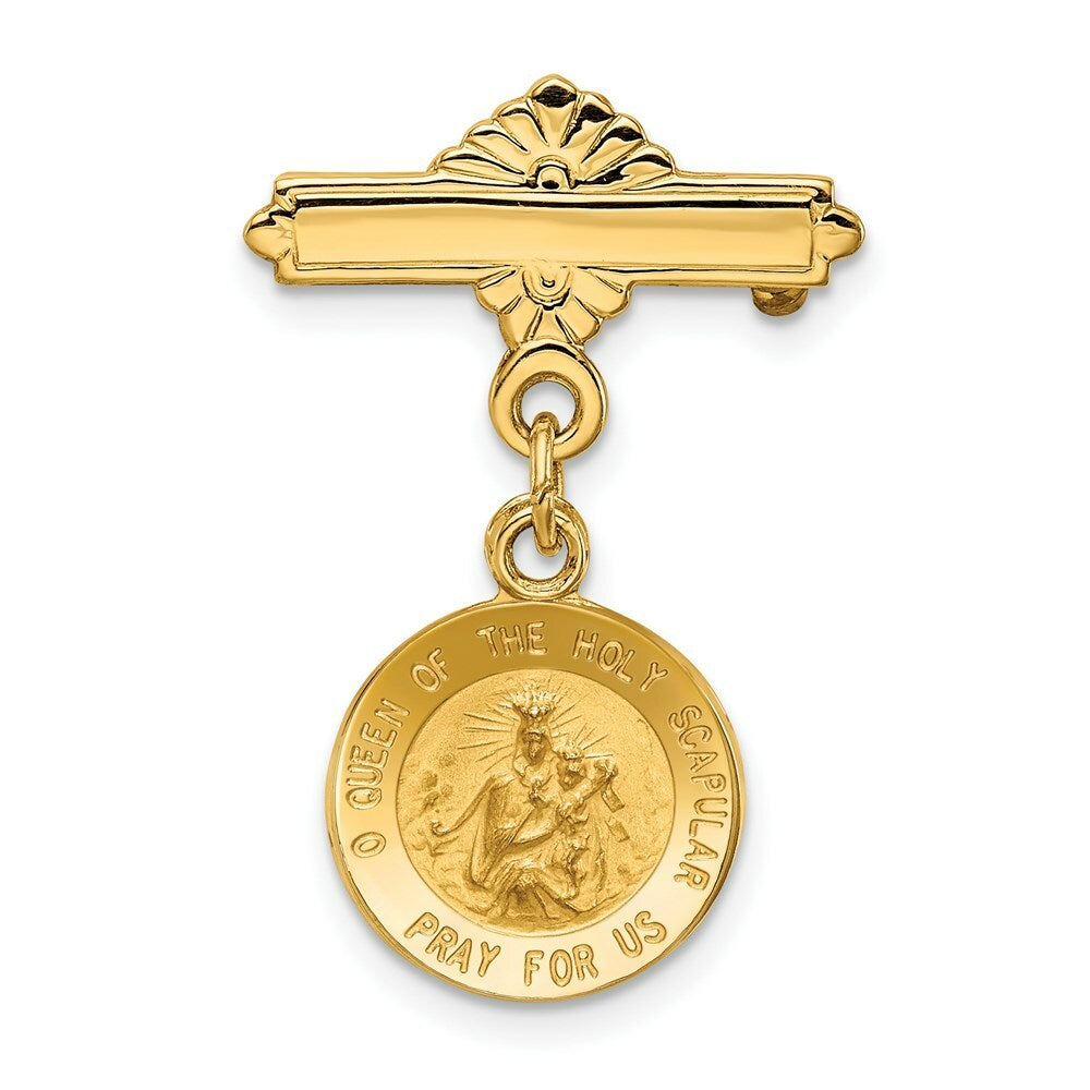 14K Yellow Gold Reversible Queen of the Holy Scapular/Sacred Heart Medal Pin