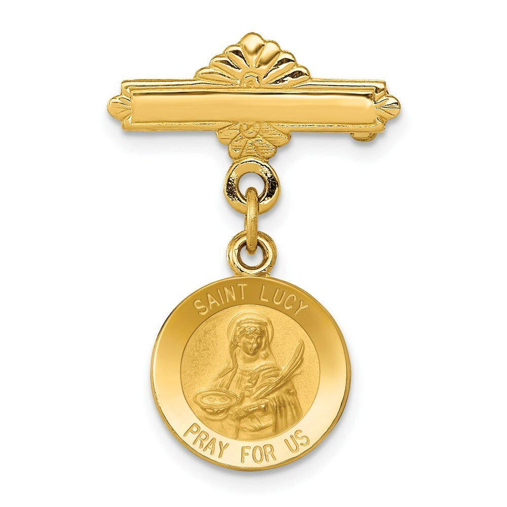 14K Yellow Gold Saint Lucy Medal Pin 17mm width