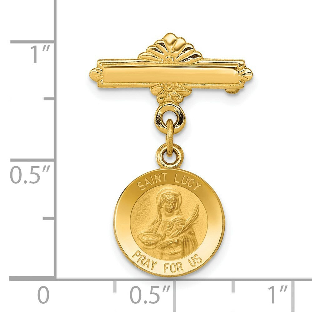 14K Yellow Gold Saint Lucy Medal Pin 17mm width