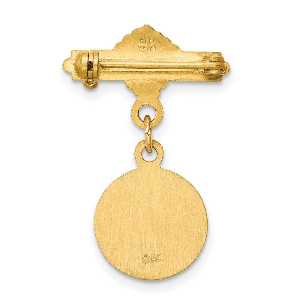 14K Yellow Gold Saint Lucy Medal Pin 17mm width