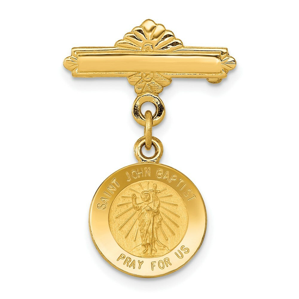 14K Yellow Gold Saint John the Baptist Medal Pin 17mm width