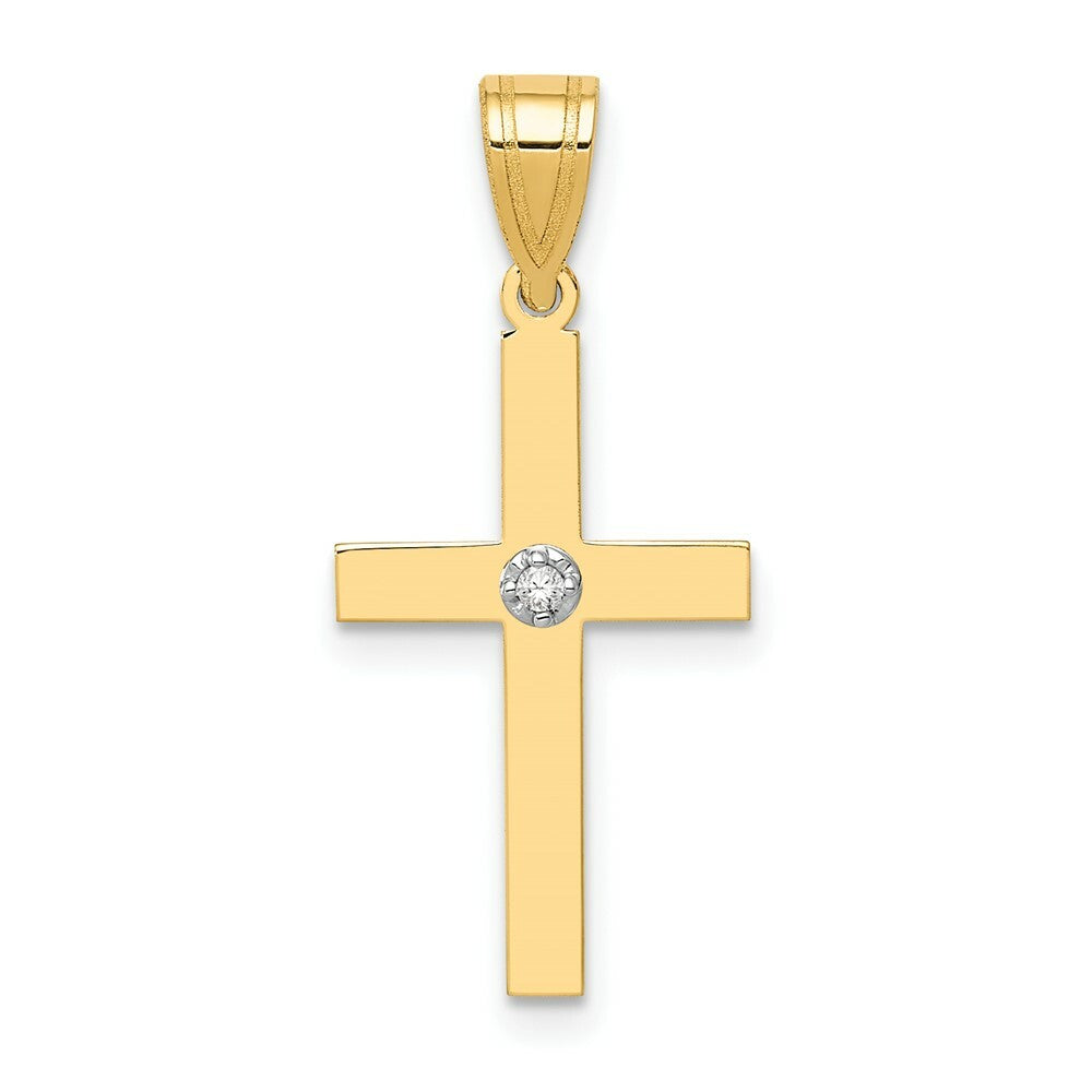 14K Yellow Gold Polished .01ct. Diamond Cross Pendant
