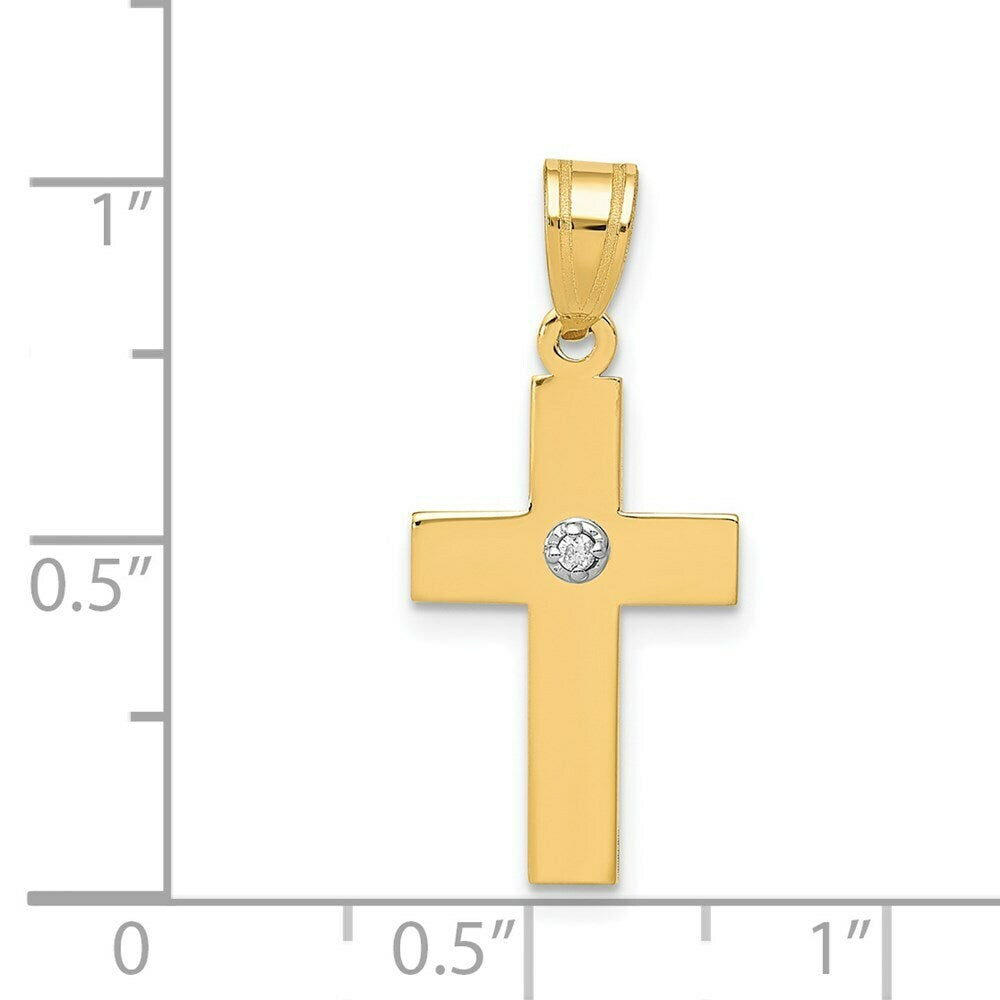 14K Yellow Gold Polished .01ct. Diamond Cross Pendant