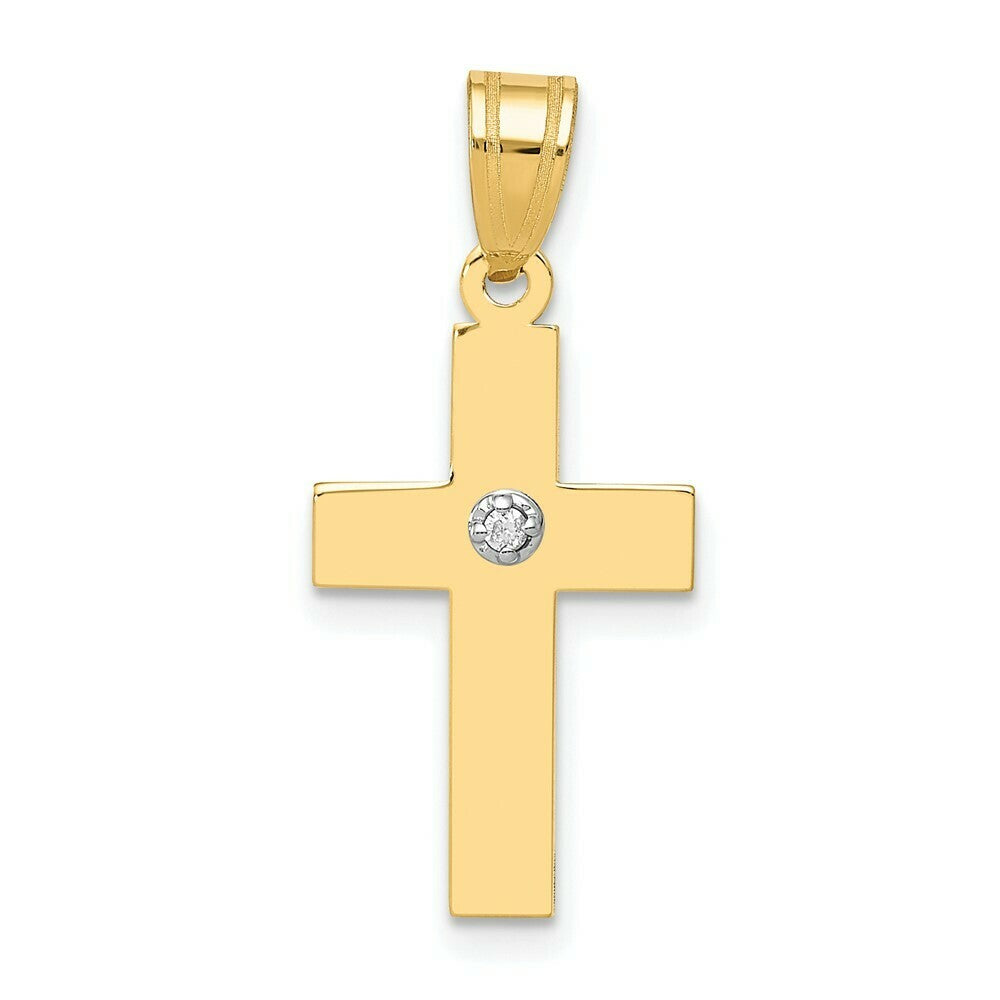 14K Yellow Gold Polished .01ct. Diamond Cross Pendant