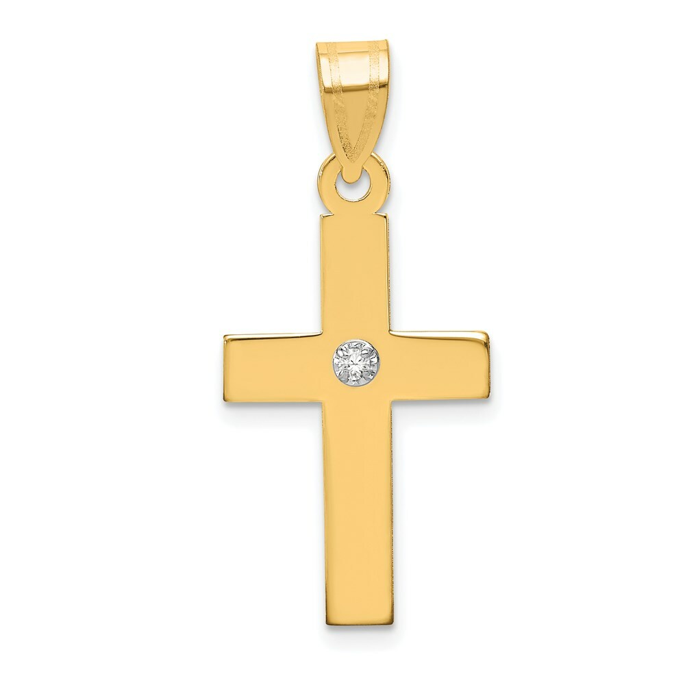 14K Yellow Gold Polished .02ct. Diamond Cross Pendant