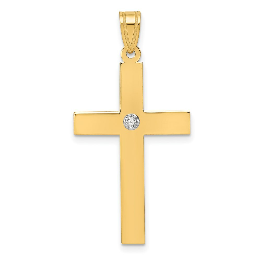 14K Yellow Gold Polished .02ct. Diamond Cross Pendant
