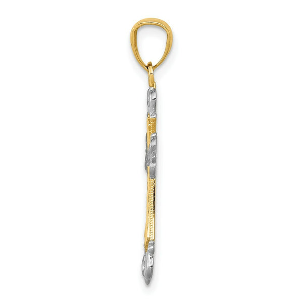 14K Yellow Gold and Rhodium Diamond-cut Cross Pendant