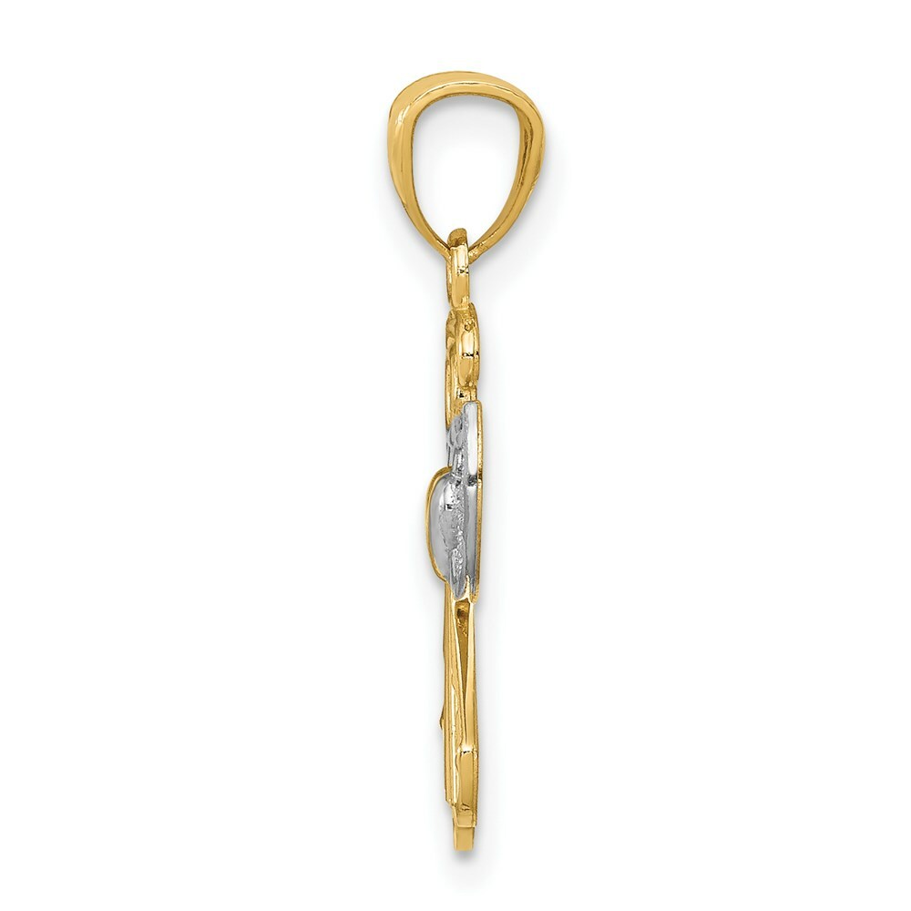 14K Yellow Gold & Rhodium Filigree Angel Pendant