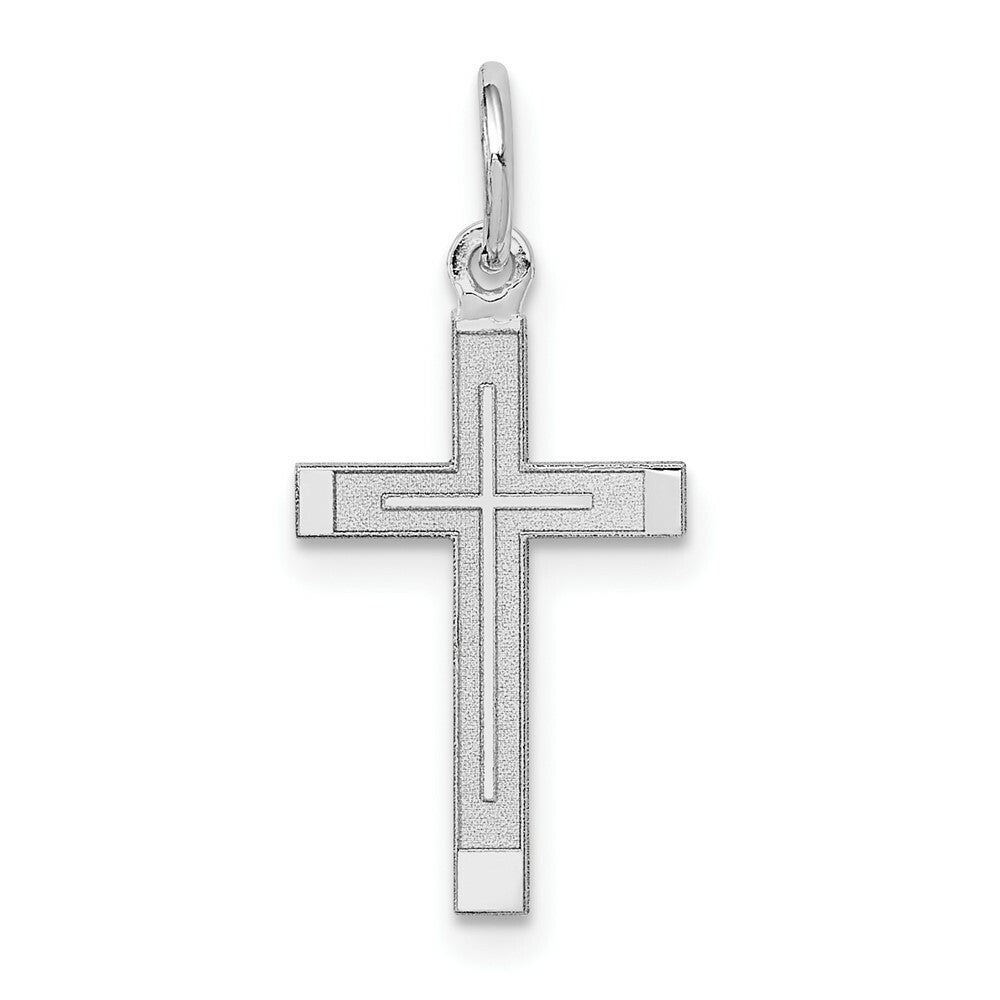 14K White Gold Laser Designed Cross Charm 23mm length