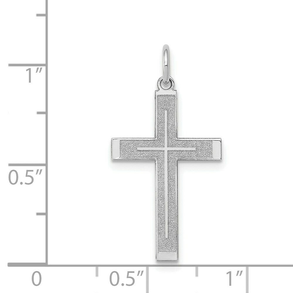 14K White Gold Laser Designed Cross Pendant 26mm length