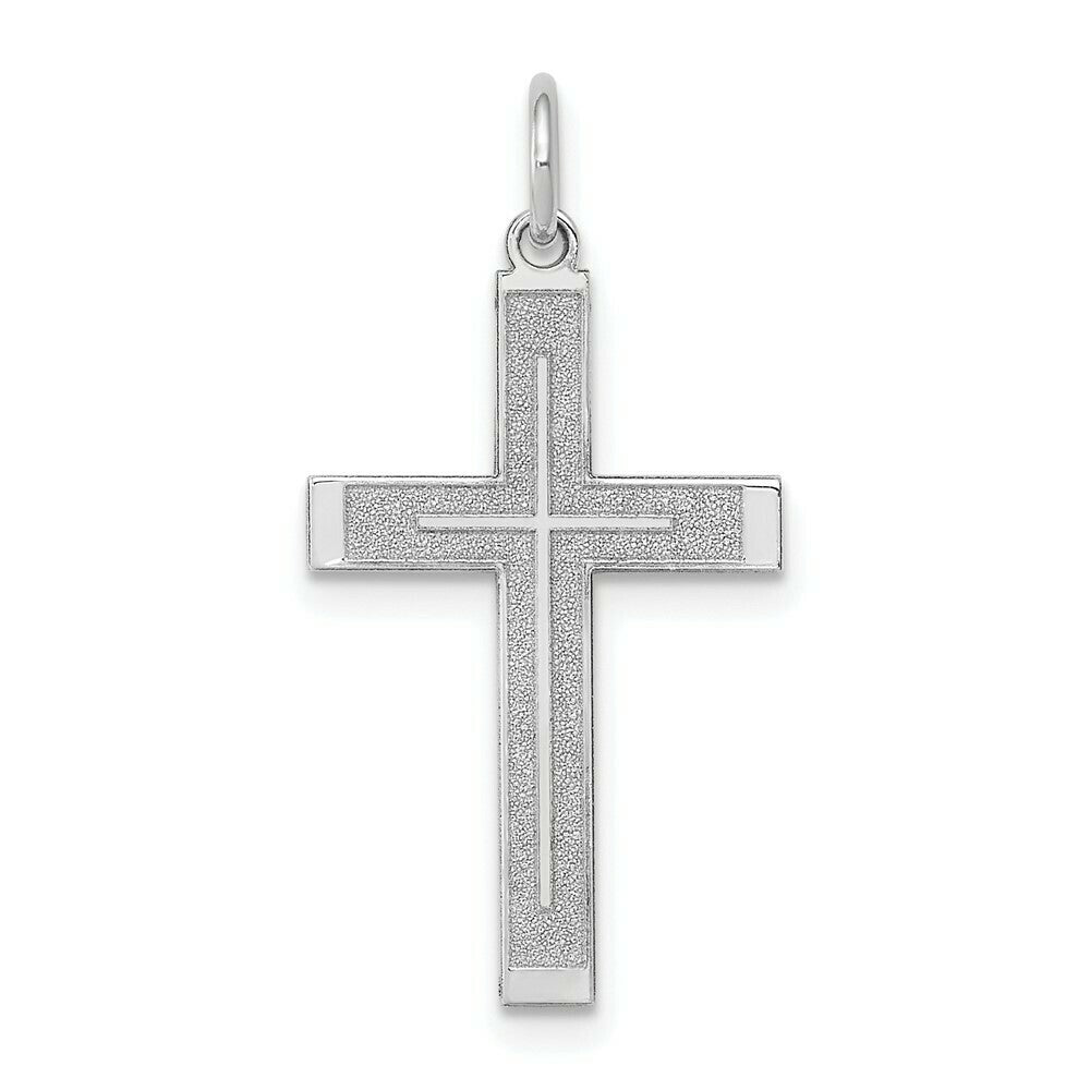 14K White Gold Laser Designed Cross Pendant 26mm length