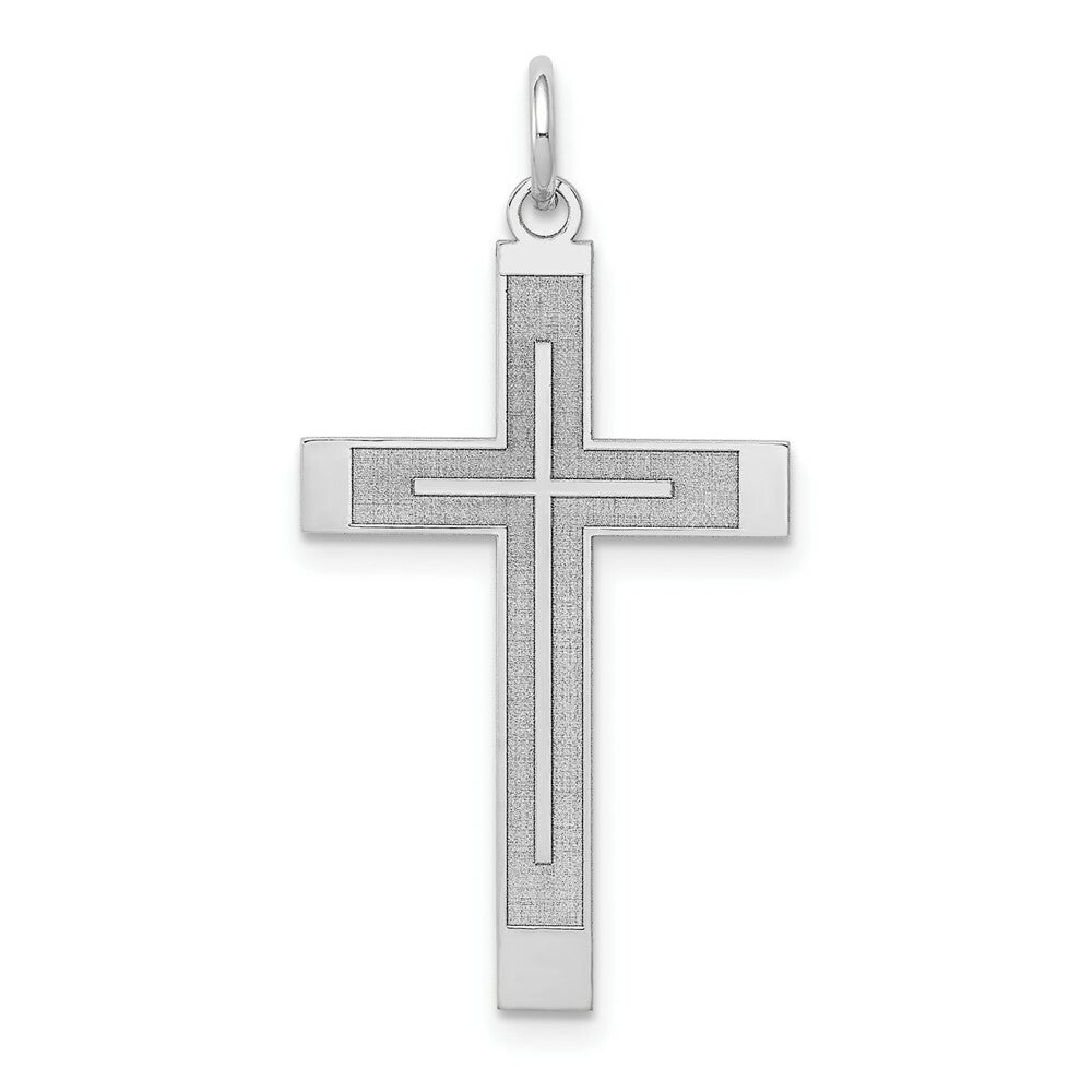 14K White Gold Laser Designed Cross Pendant 33mm length