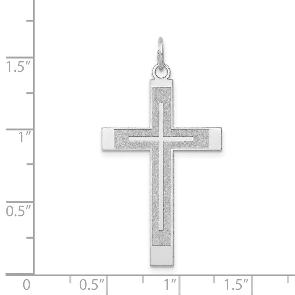14K White Gold Laser Designed Cross Pendant 40mm length